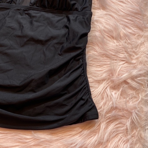 NWT Calvin Klein Black Stretch Removable Cups Tie Shirred Halter Swim Top sz M - Picture 8 of 13